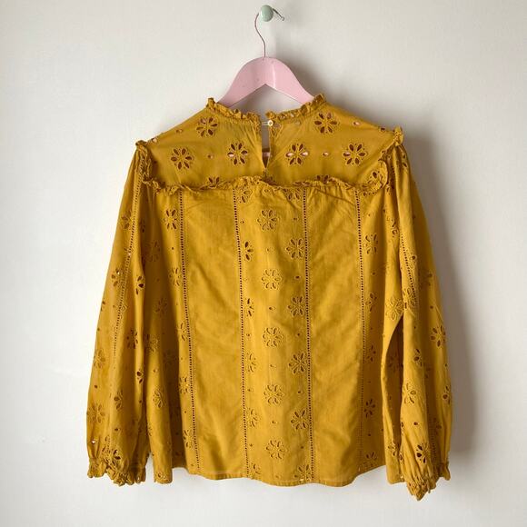 J. Crew Mustard Yellow Cotton Eyelet blouse - Picture 2 of 6